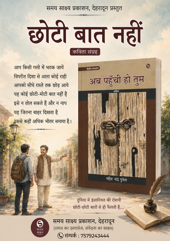 अब पहुंची हो तुम (कविता संग्रह - महेश चन्द्र पुनेठा )- समय साक्ष्य प्रकाशन देहारादून - 004